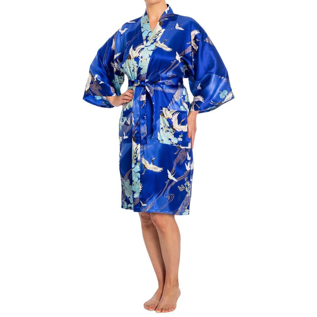 Crane Short Silk Kimono