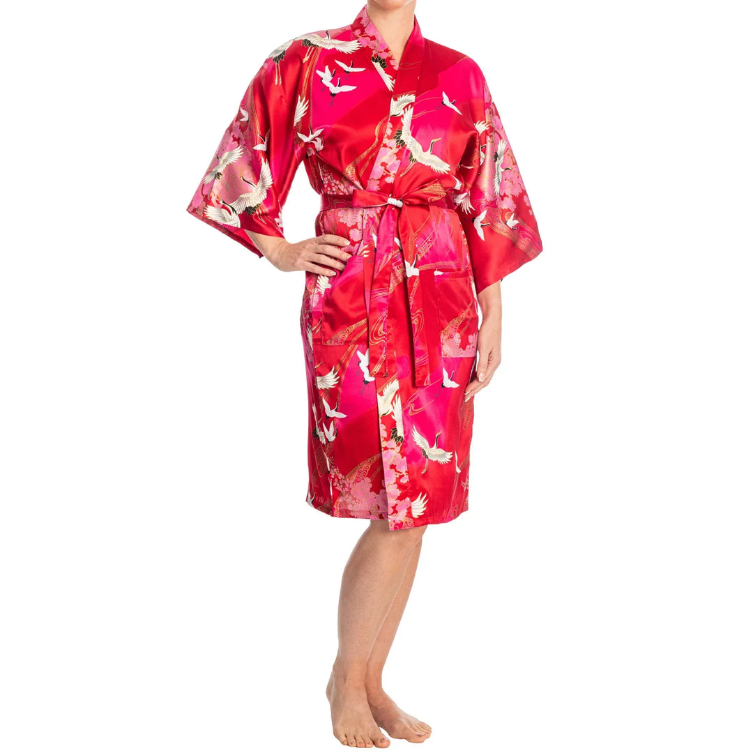 Crane Short Silk Kimono