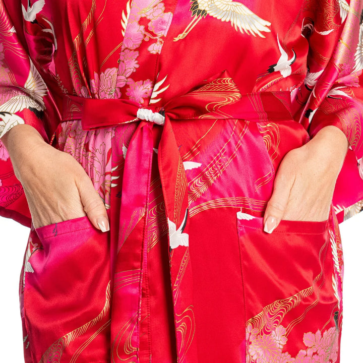 Crane Short Silk Kimono