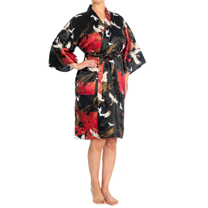Crane Short Silk Kimono